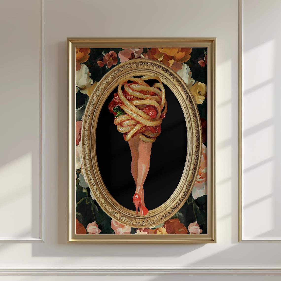 Quirky Spaghetti Pasta Legs Surreal Foodie Kitchen Art Poster