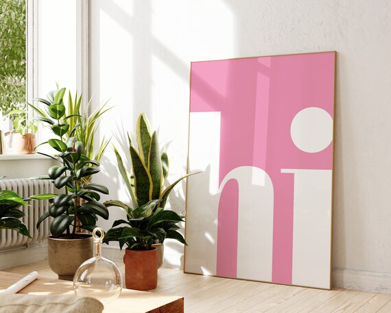 Pink Hi Wall Art Welcome Wall Decor Trendy Hot Pink Hi Art Print Entryway Hello Print Pastel Pink Entryway Typography Wall Art