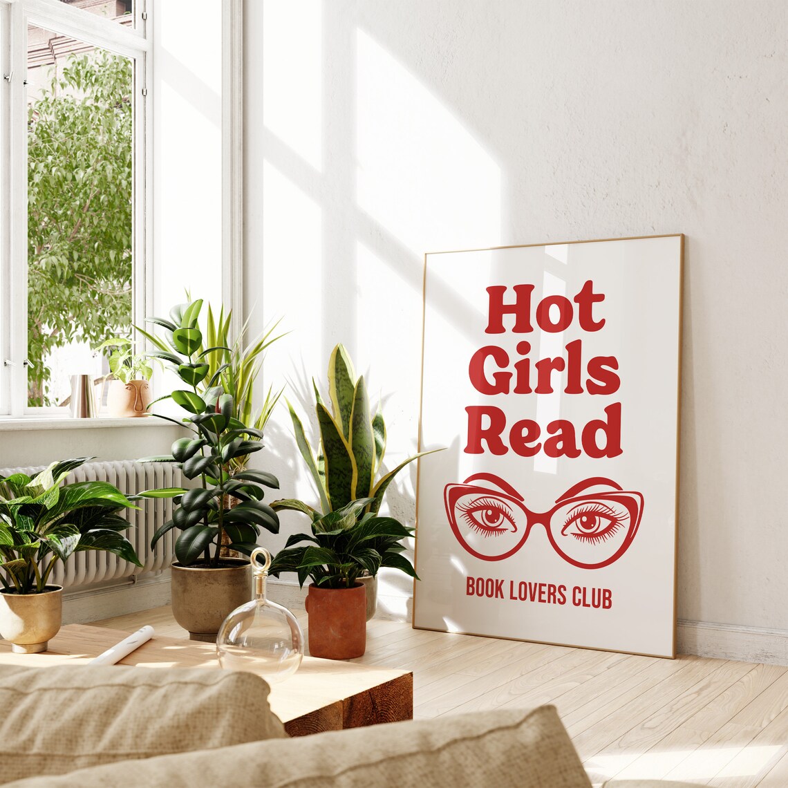 Hot Girls Read Retro Red Glasses Book Lovers Club Bookish Quote Poster - Image 2