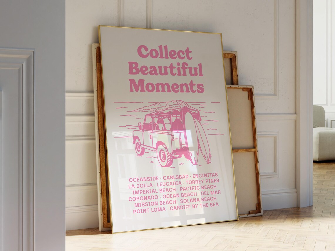 Collect Beautiful Moments San Diego Beach Towns Pink Surf Car Poster