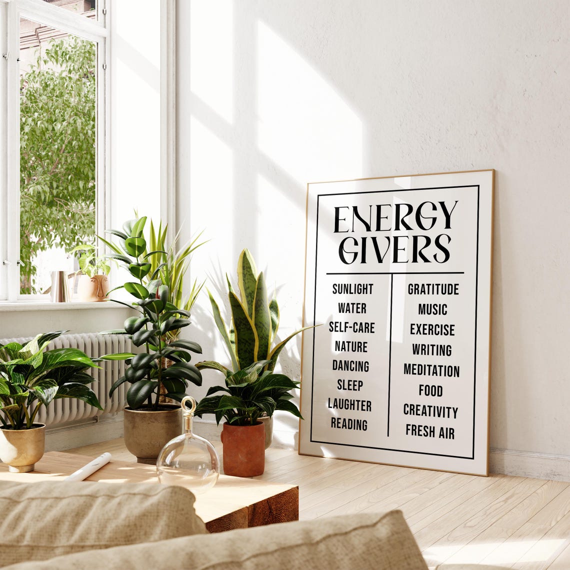 Energy Givers Minimal Black White Wellness Self Care List Poster - Image 2