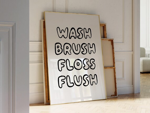 Kids Bathroom Wall Art Funny Bathroom Quote Print Bathroom Rules Print Cute Bathroom Wall Art Wash Brush Floss Flush Wall Art