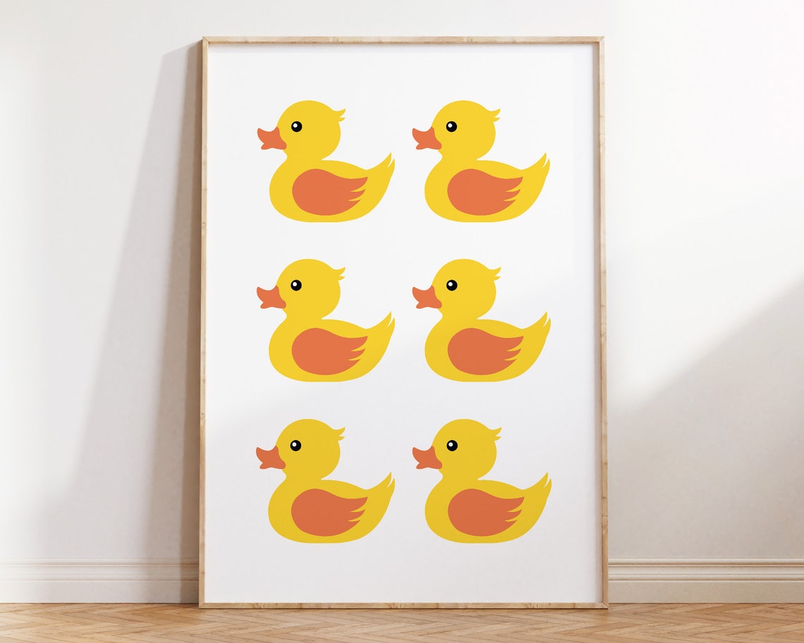 Yellow Rubber Duck Grid Cute Nursery Kids Room Baby Bath Art Poster - Image 3