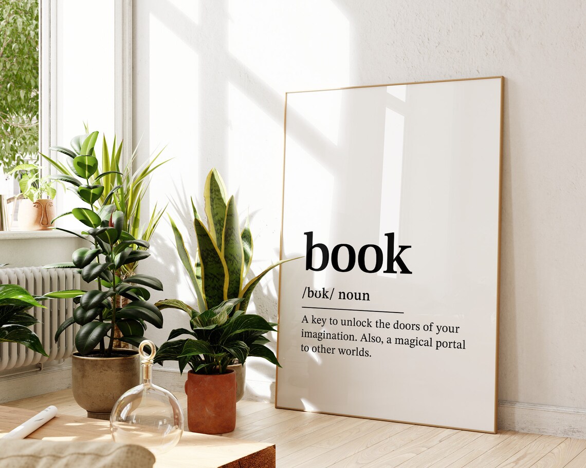 Book Definition Minimalist Bookworm Quote Black White Typographic Poster