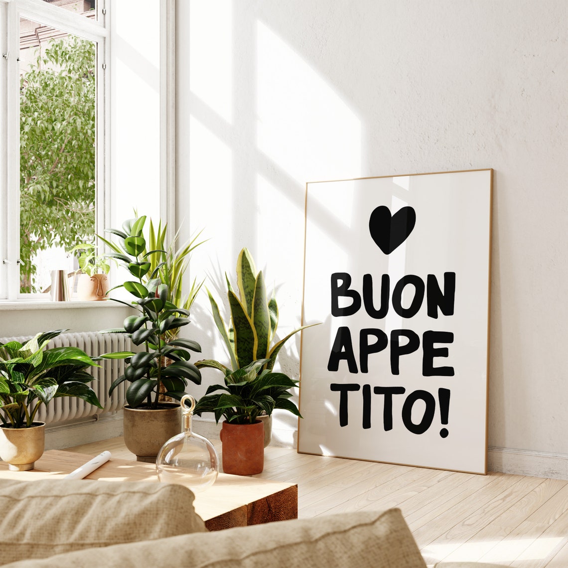Bold Buon Appetito Black Heart Kitchen Hand Lettered Quote Poster - Image 2