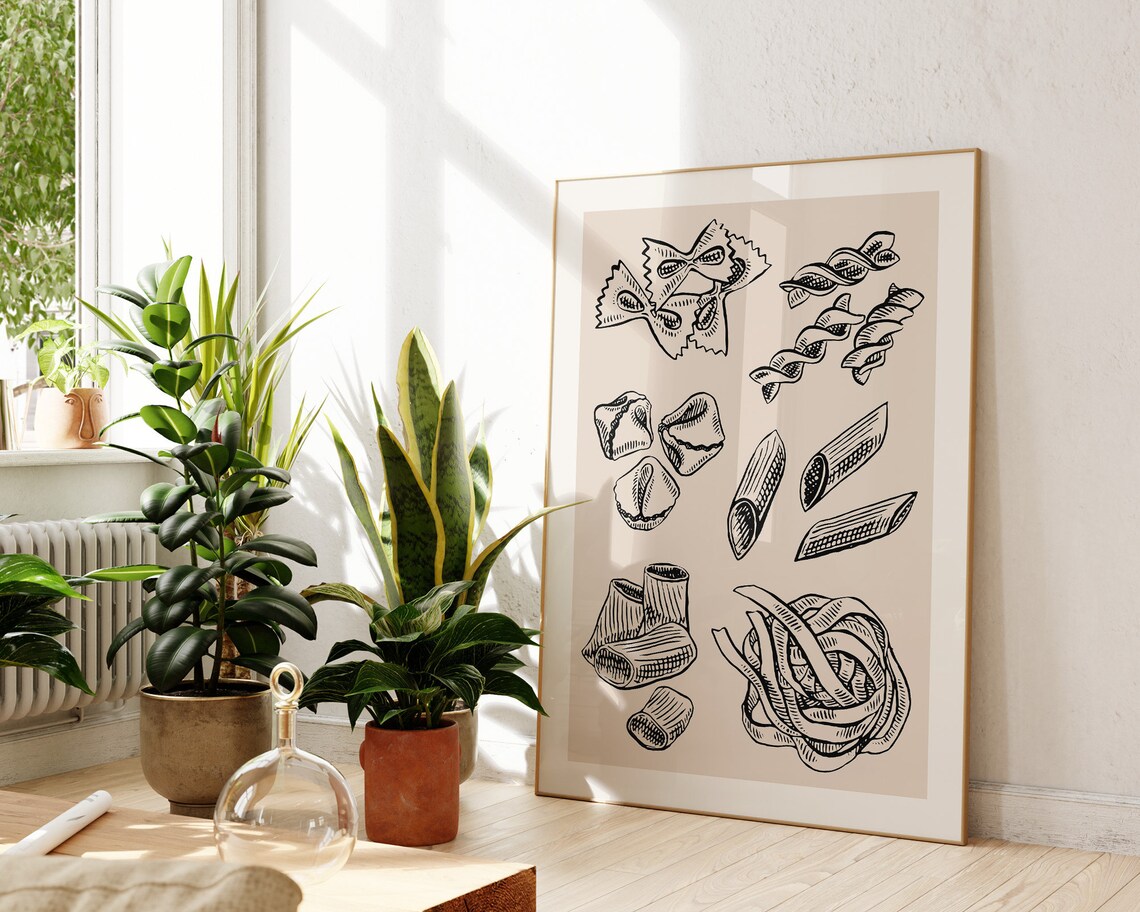 Hand Drawn Pasta Illustration Italian Kitchen Chart Art Poster - Image 3