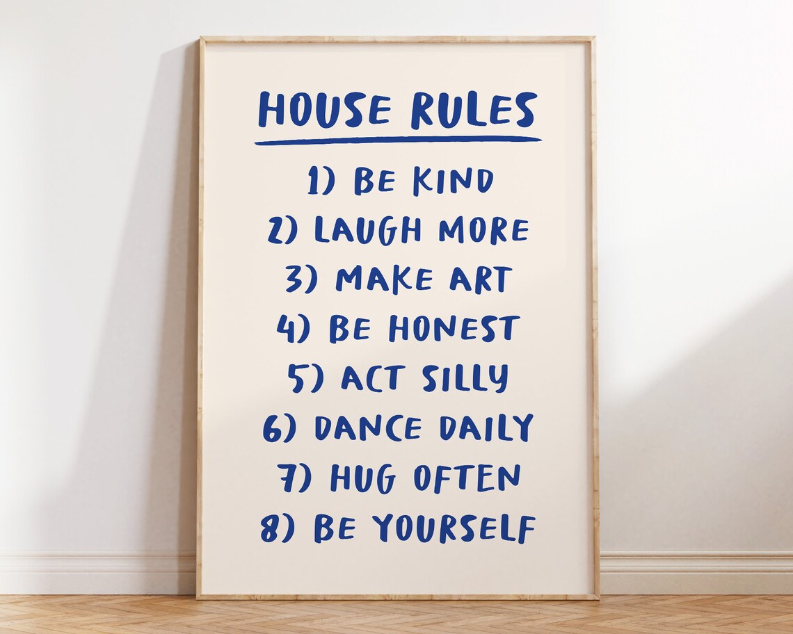 House Rules Blue Hand Lettered Family List Inspirational Poster - Image 3