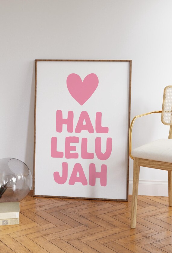 Pink Hallelujah Heart Christian Quote Typography Poster Wall Decor