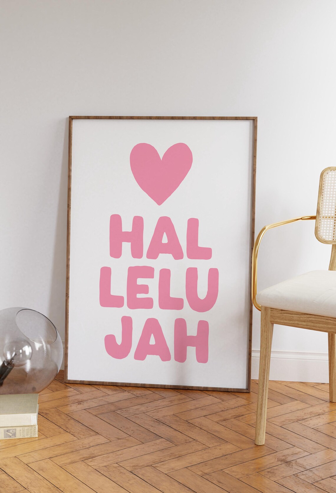 Pink Hallelujah Print Modern Christian Wall Art Girl Cute Quote Soft Scripture