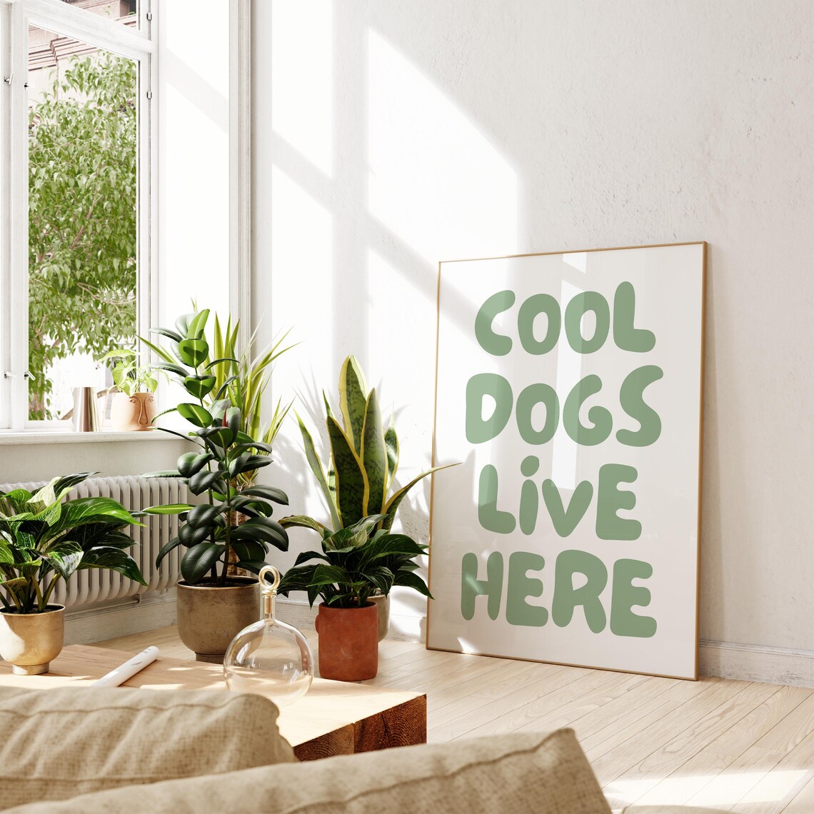 Cool Dogs Live Here Sage Green Bubble Letter Fun Dog Quote Poster