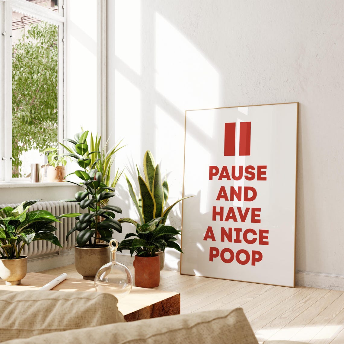 Pause And Have A Nice Poop Funny Red Bathroom Quote Poster Gift