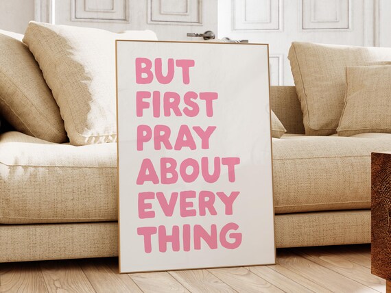 Pink Christian Wall Art Pray Quote Art Print Cute Pink Bible Verse Christian Girl Wall Art Christian Aesthetic Print