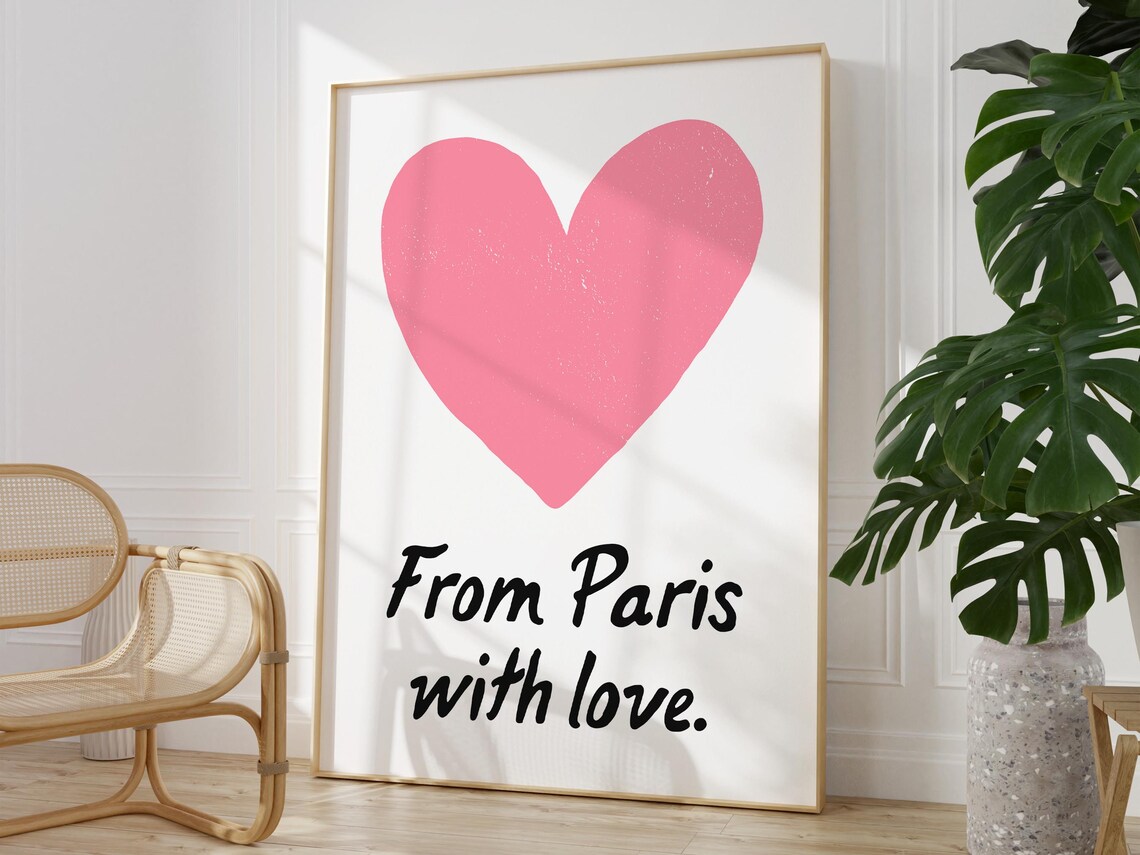 From Paris With Love Pink Heart French Travel Quote Gift Poster