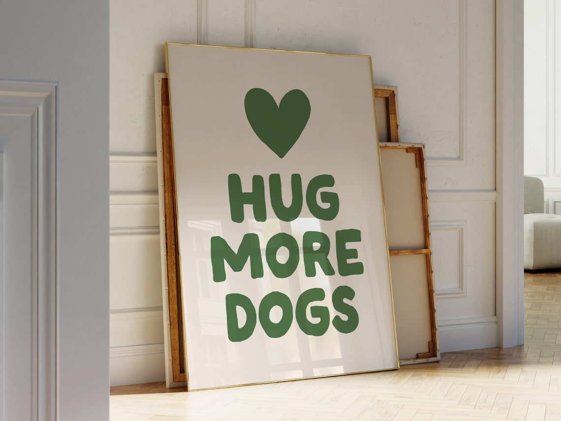 Cute Dogs Wall Art Funny Dog Quote Print Dog Lover Gift Aesthetic Dog Print Retro Dog Art Print Retro Green Wall Art - Image 2