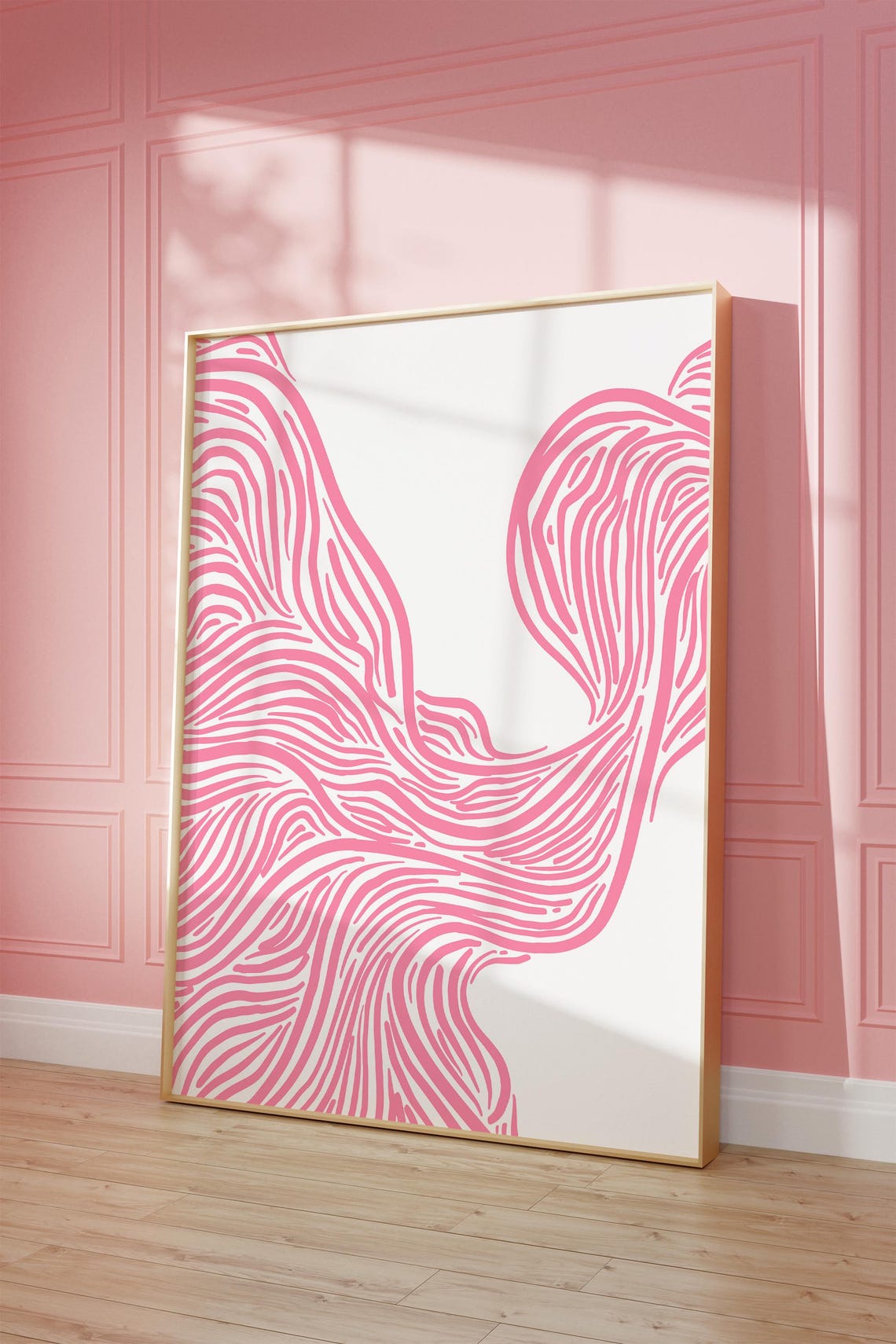 Pink Abstract Wavy Line Art Modern Minimalist Bedroom Wall Poster - Image 2