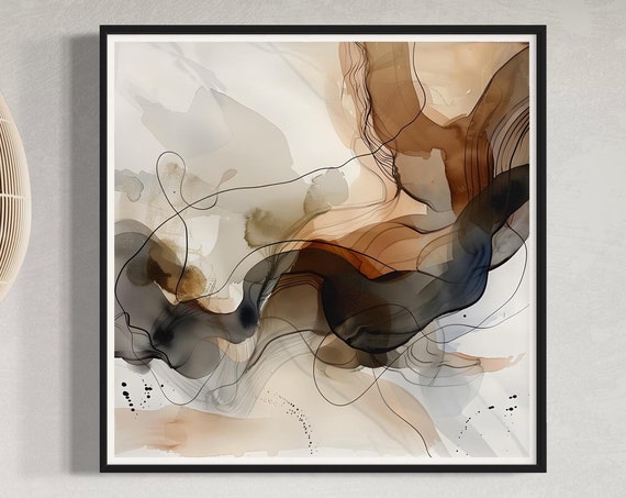 Alcohol Ink Style Abstract Art Print Contemporary Design Neutral Brown Beige Fluid Artwork Modern Wall Poster Watercolour Marble Painting