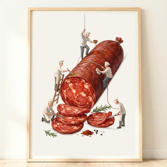 Chorizo Wall Art Iberian Food Spanish Tapas Decor Charcuterie Print Mediterranean Kitchen Artwork Lover Gift