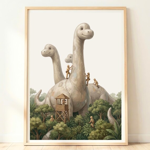 Friendly Long Neck Dinosaurs Jungle Explorer Kids Nursery Poster