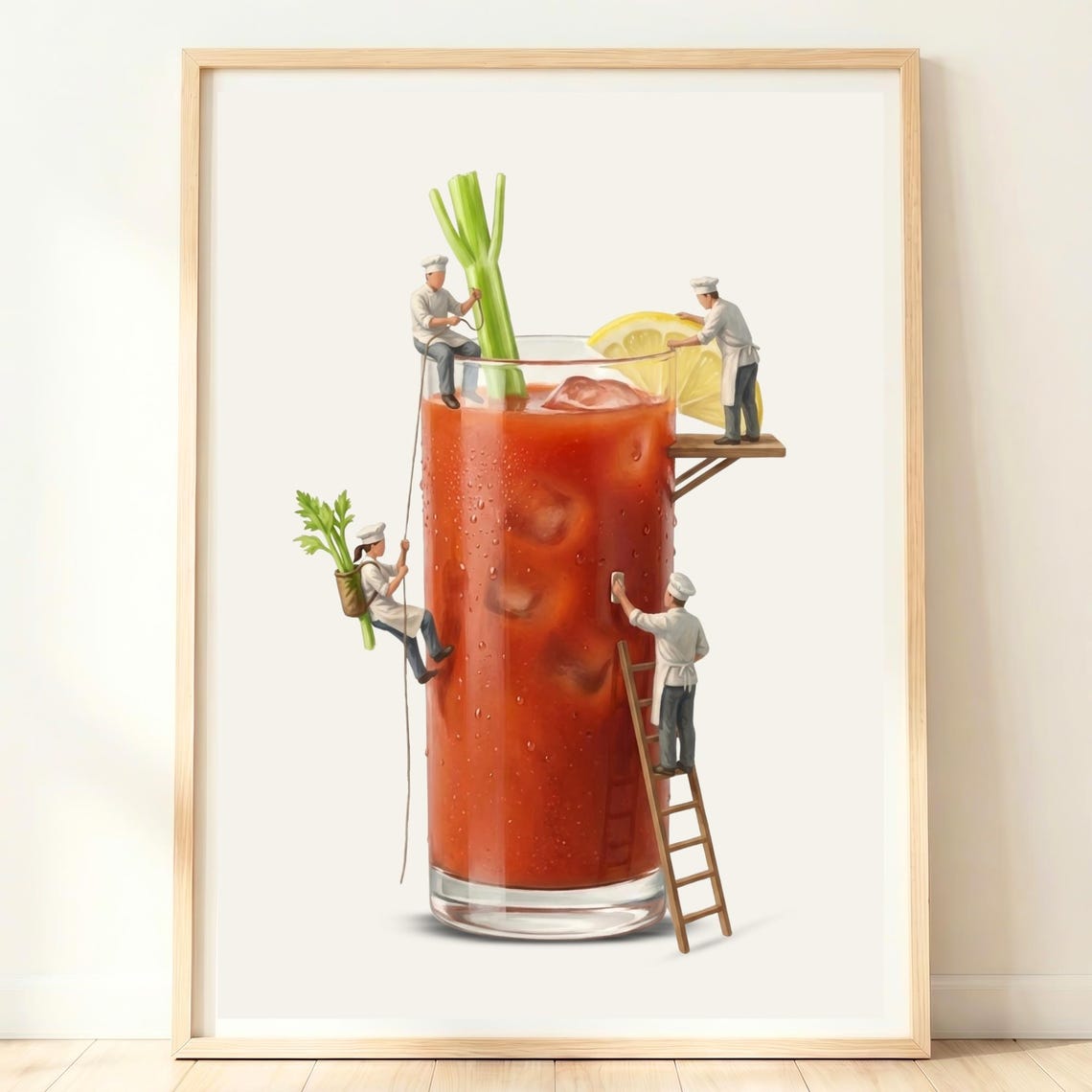 Bloody Mary Cocktail Giant Glass Tiny Chefs Whimsical Brunch Poster
