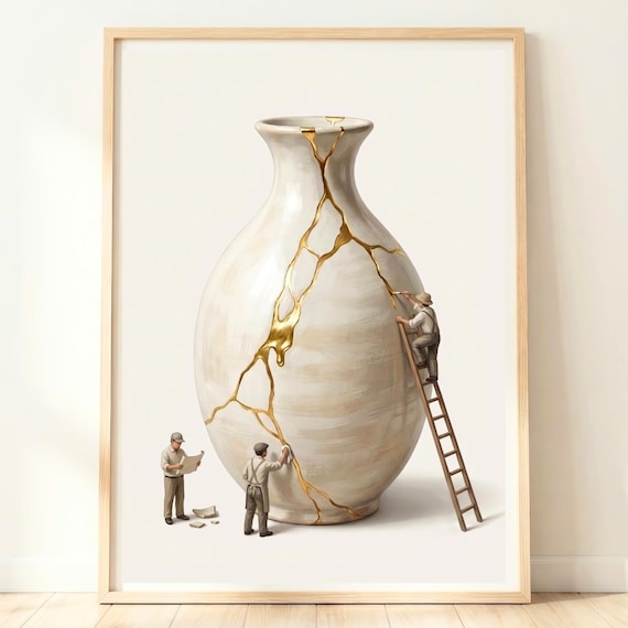 Kintsugi Vase Wall Art Minimalist Decor Print Japandi Interior Artwork Pottery Lover Gift