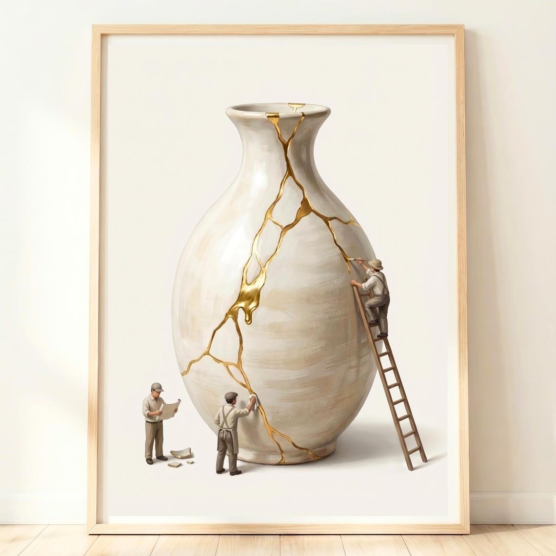 Kintsugi Ceramic Vase Gold Cracks Tiny Craftsmen Zen Art Poster