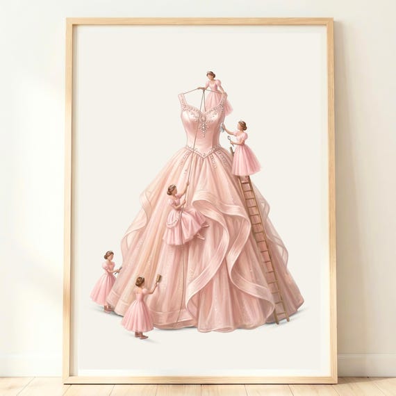 Princess Dress Wall Art Pink Bedroom Decor Fairytale Gown Print For Girls Room Ballet Nursery