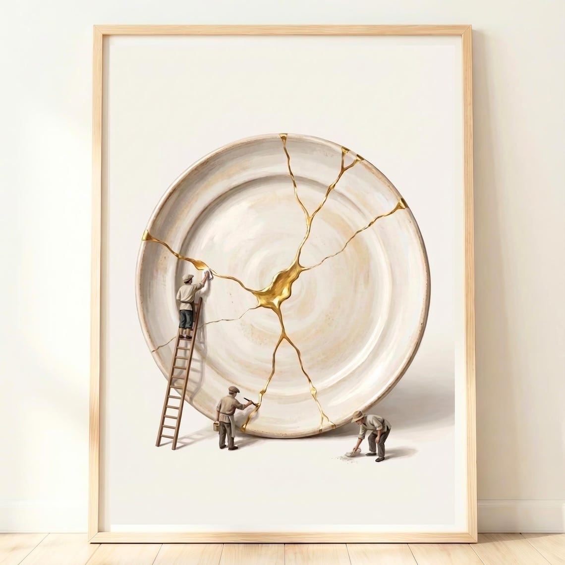 Kintsugi Ceramic Plate Gold Repair Tiny Craftsmen Zen Art Poster