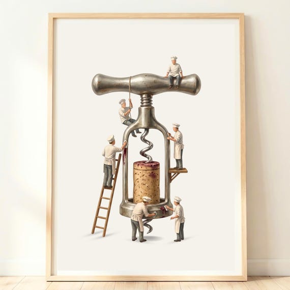 Corkscrew Wall Art Wine Lover Decor Kitchen Sommelier Gift Bar Cart Artwork Print
