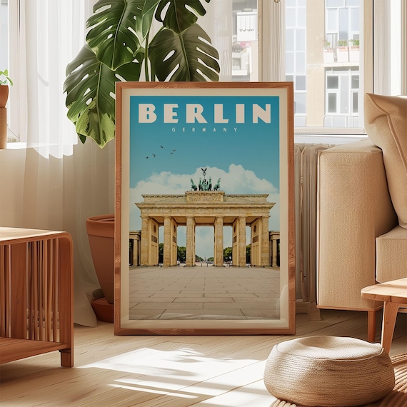 Berlin Brandenburg Gate Landmark Vintage Germany Travel Poster