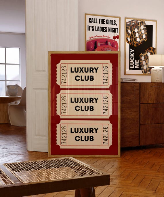 Red Fashion Wall Art Trendy Luxury Club Print Ticket Poster Decor Funky Girly Prints