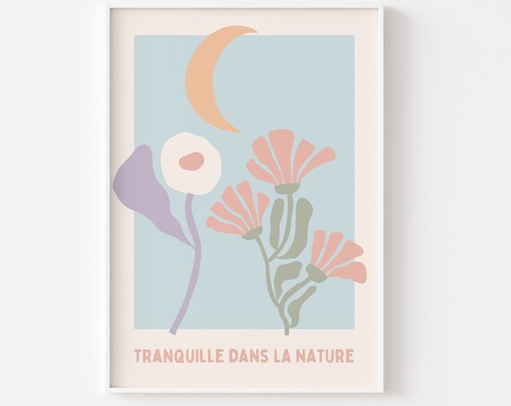 Tranquille Dans La Nature Pastel Moon Flower Garden Abstract Poster