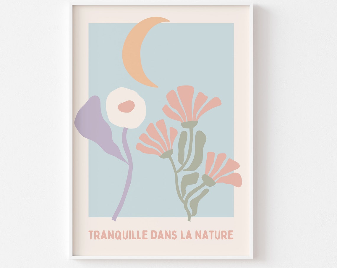 Tranquille Dans La Nature Pastel Moon Flower Garden Abstract Poster