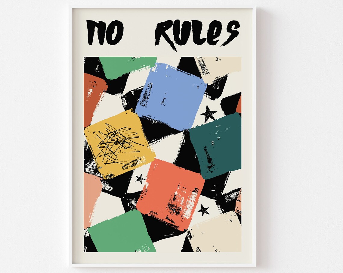 No Rules Funky Grunge Checkerboard Abstract Color Blocks Art Poster