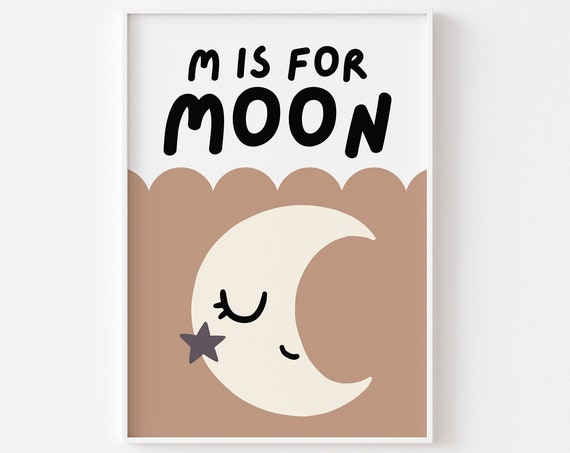 M Is For Moon Nursery Print Boho Nursery Poster Kids Bedroom Print Cute Celestial Moon Alphabet Neutral Decor Moon Baby Nursery Decor