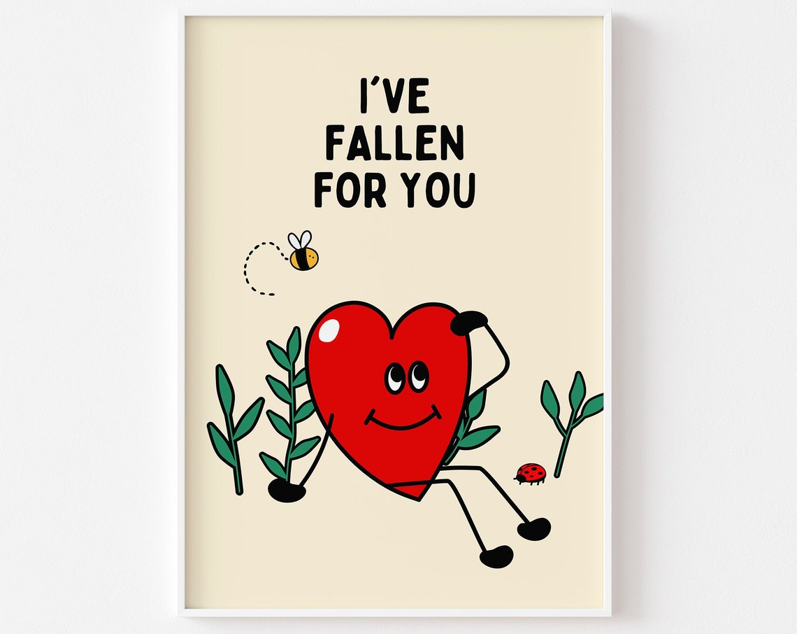 I've Fallen For You Cute Retro Love Heart Character Valentine Poster