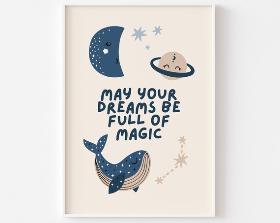 Celestial Whale Dreams Nursery Print Mystical Nursery Print Kids Bedroom Print Cute Celestial Moon Magic Space Planets Neutral Nursery