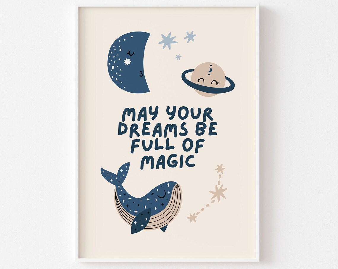 Celestial Whale Dreams Nursery Print Mystical Nursery Print Kids Bedroom Print Cute Celestial Moon Magic Space Planets Neutral Nursery