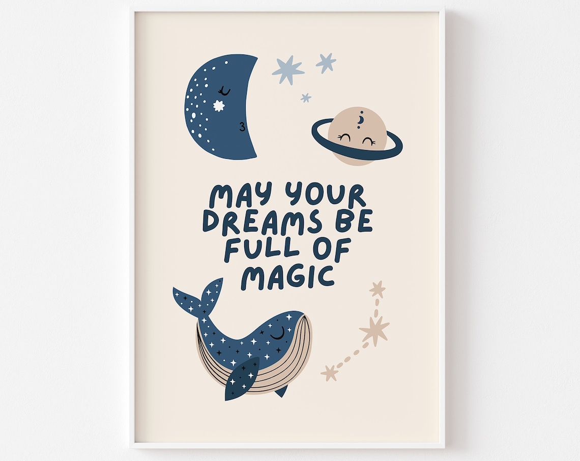 May Your Dreams Be Full Of Magic Celestial Whale Nursery Art Poster