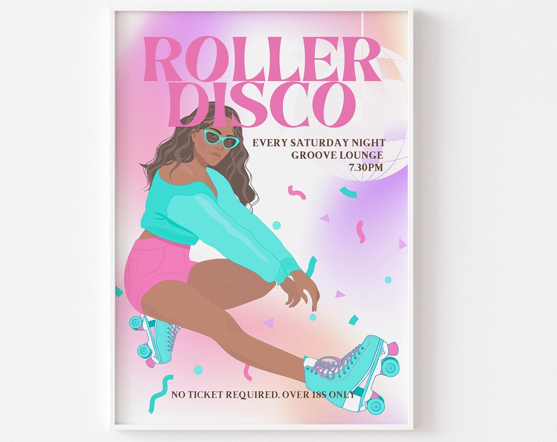 Roller Disco Print, 1980s Retro Music Poster