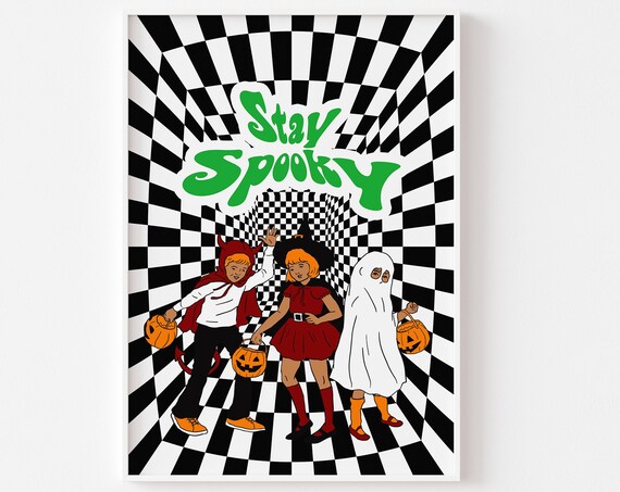 Stay Spooky Retro Trippy Checkerboard Halloween Costume Kids Poster