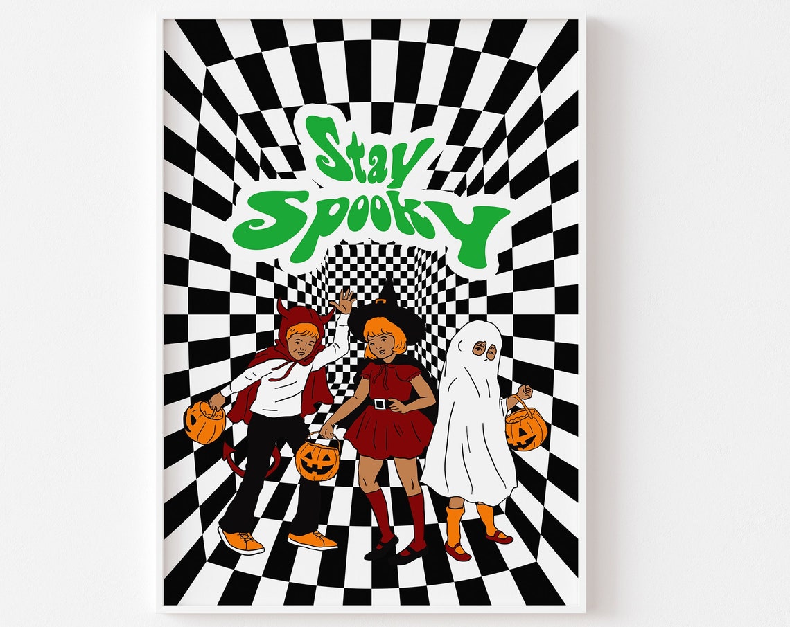 Stay Spooky Retro Trippy Checkerboard Halloween Costume Kids Poster