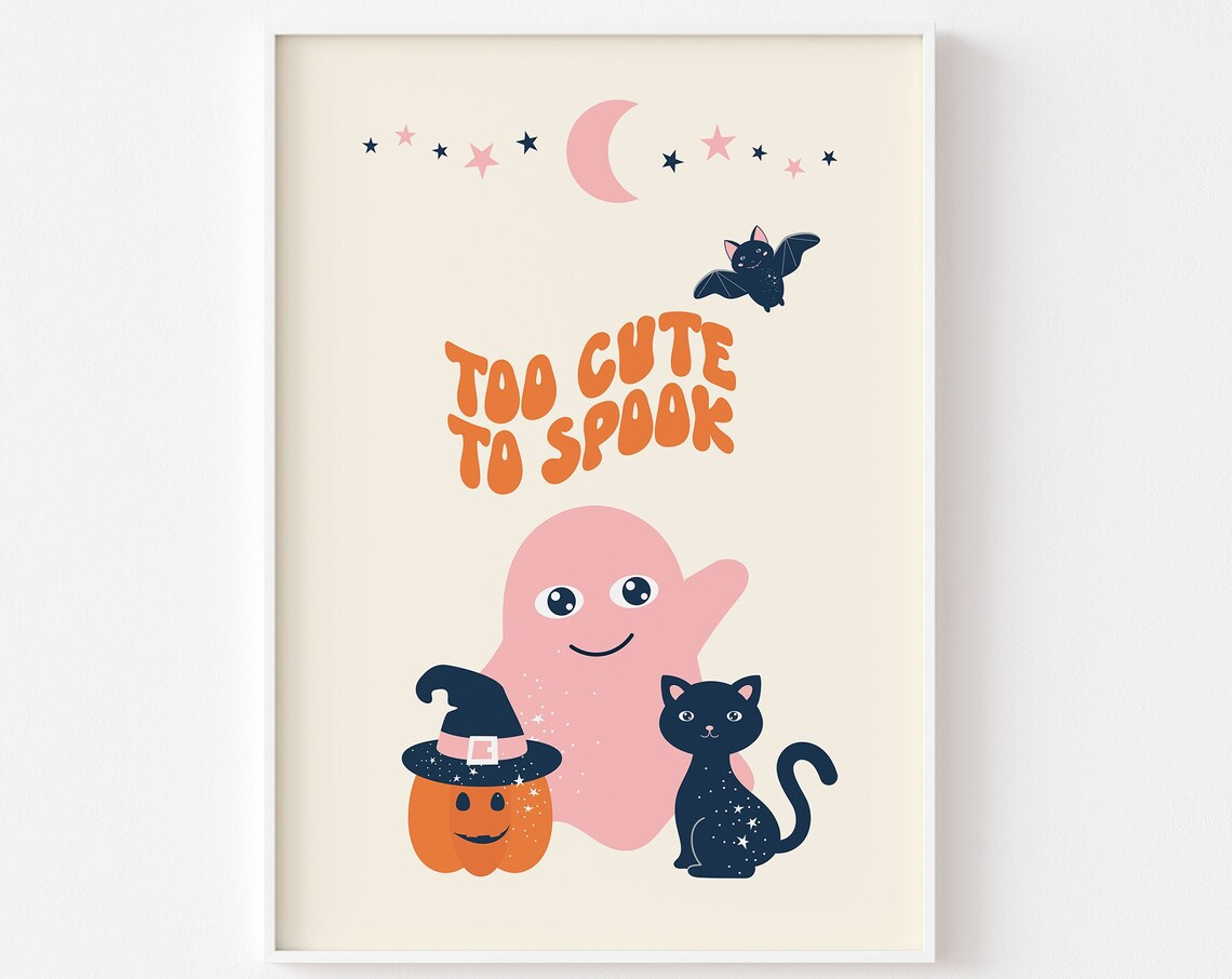 Too Cute To Spook Pastel Ghost Cat Pumpkin Cute Halloween Poster