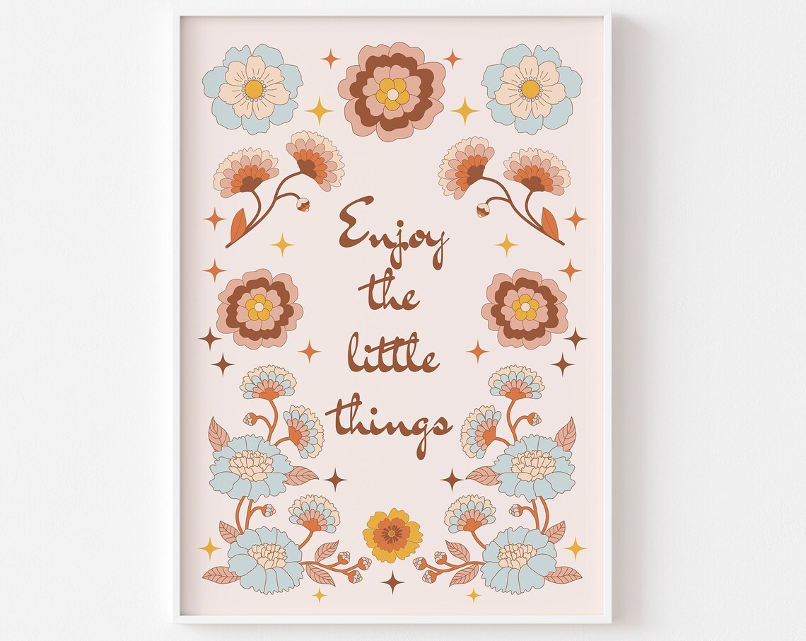 Enjoy The Little Things Retro Floral Blush Bloom Wreath Art Poster