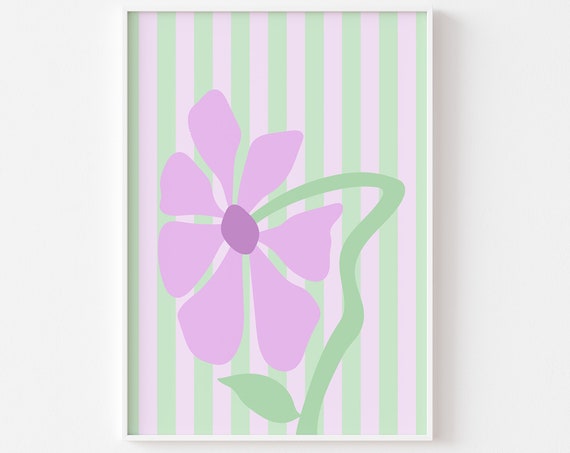 Lime And Lilac Stripes With Abstract Flowers Print