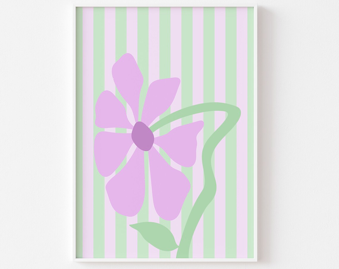 Lime And Lilac Stripes With Abstract Flowers Print