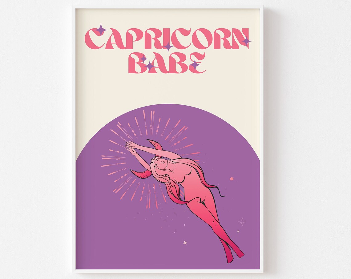 Capricorn Star Sign Art Print, Retro Zodiac Poster