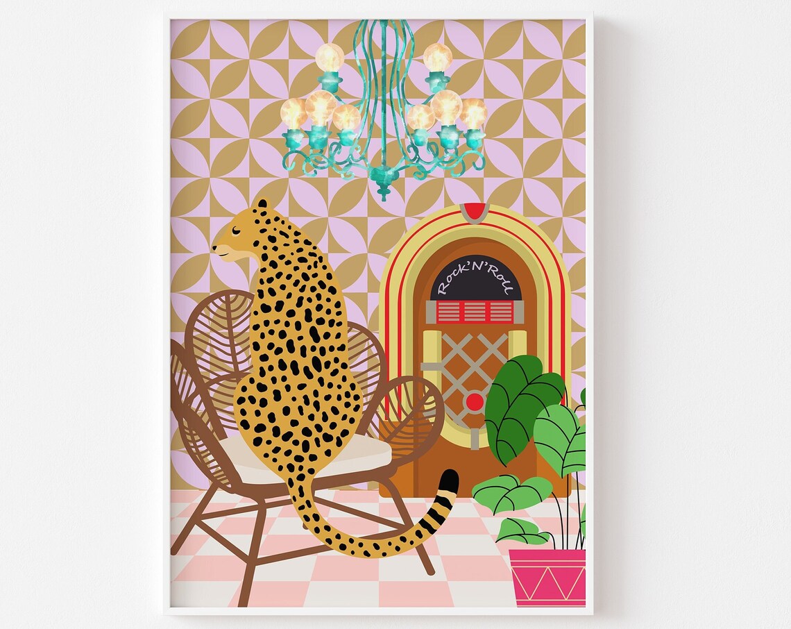 Retro Disco Leopard Print Poster, Groovy 70s Style