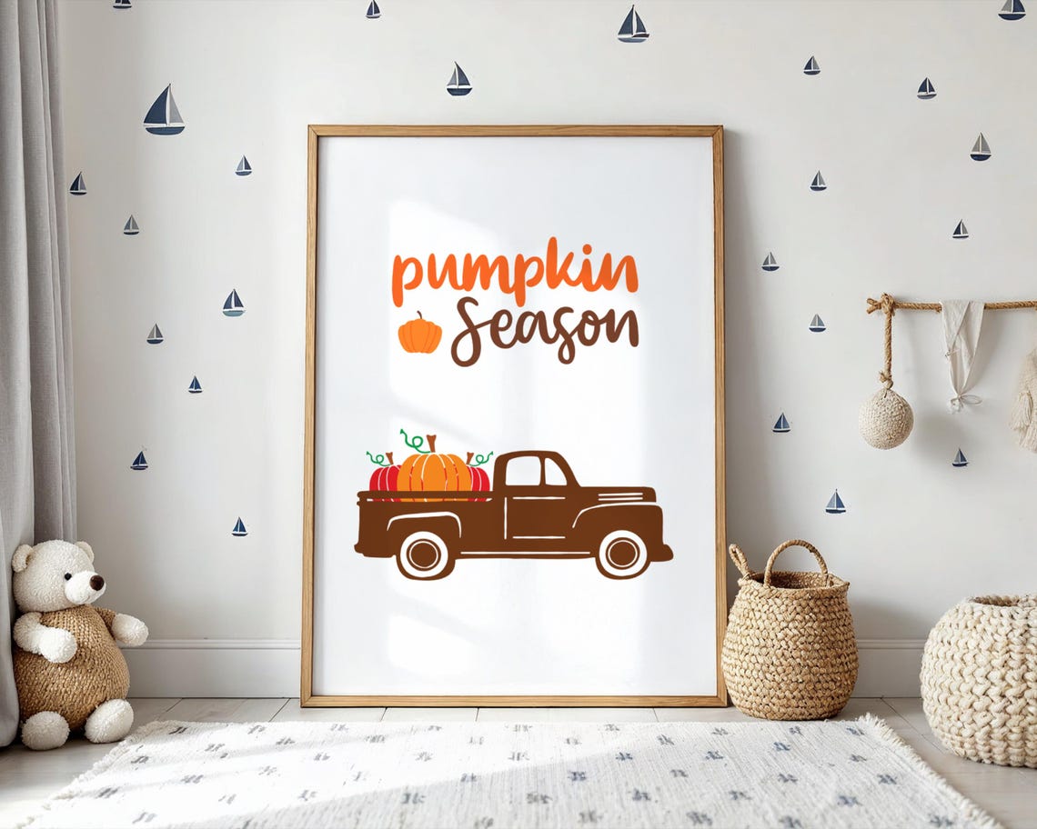 Vintage Halloween Pumpkin Car Print Cozy Fall Decor Instant