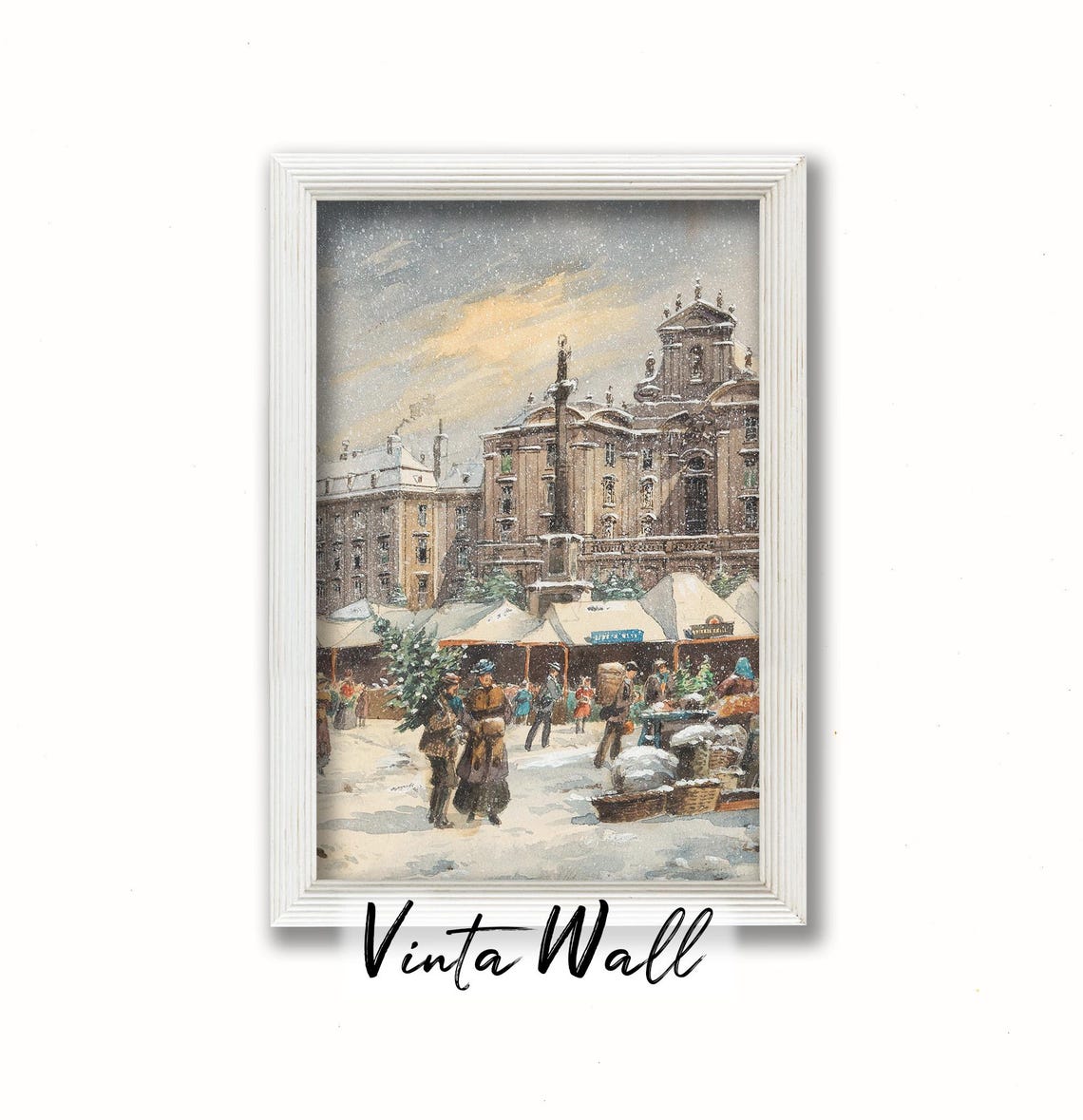 Snowy Christmas Market Historic Square Vintage Winter Poster - Image 3