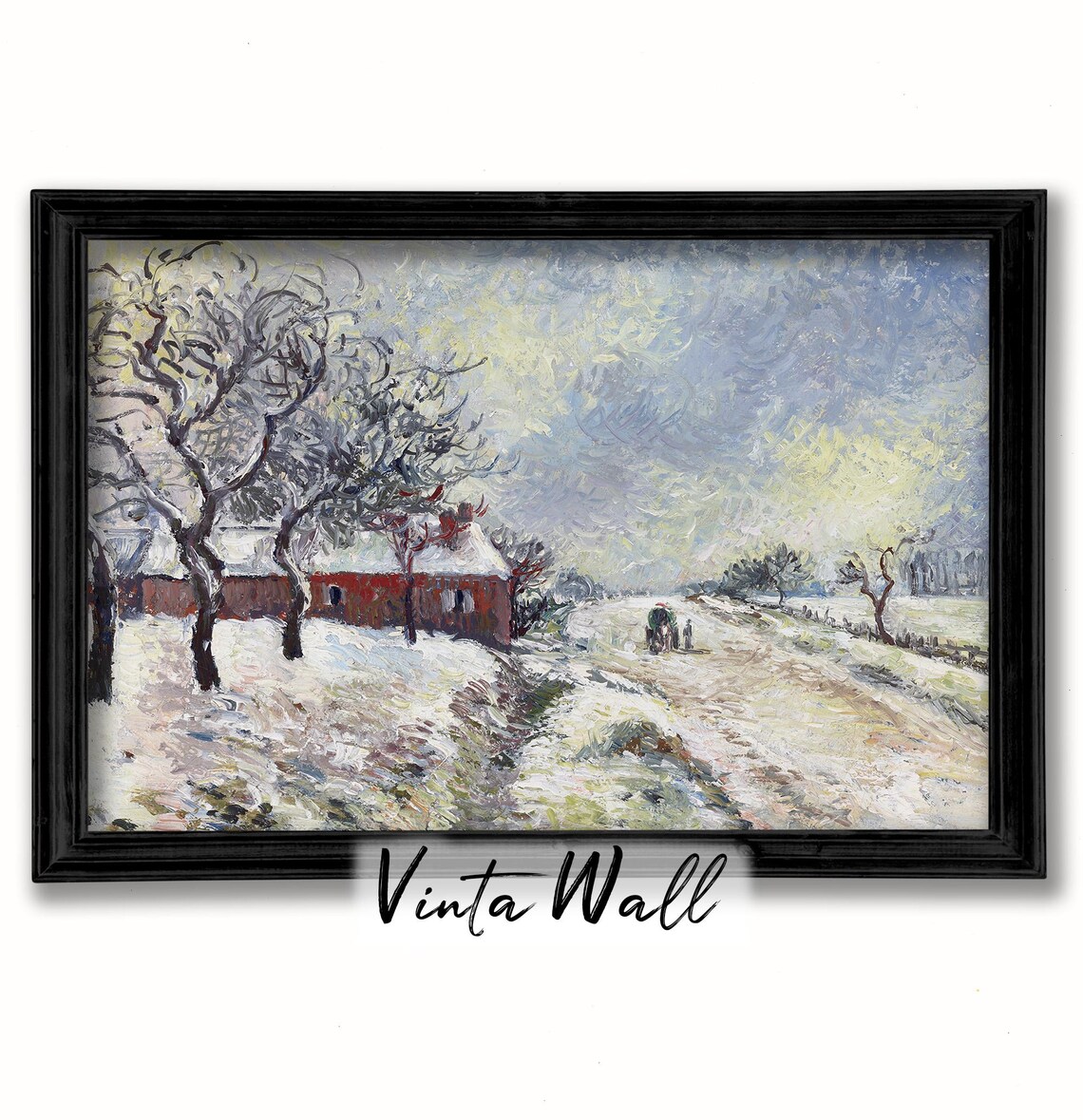 Red Farmhouse in Snow Impressionist Winter Landscape Painting Poster - Image 2